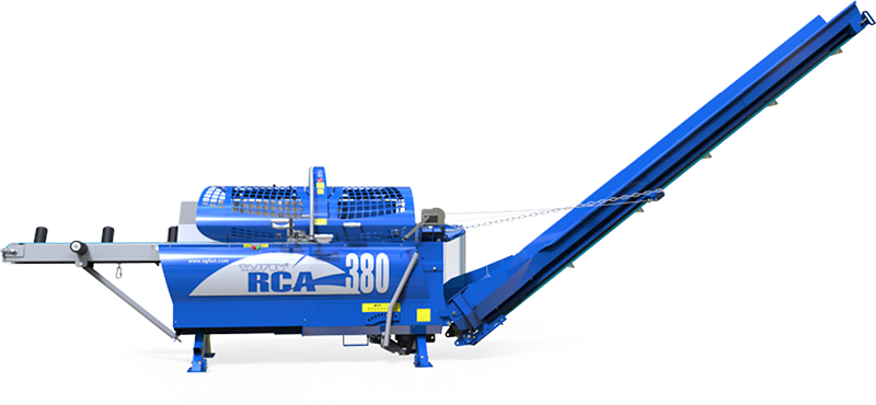 Blue RCA 380 industrial machine with a conveyor belt.