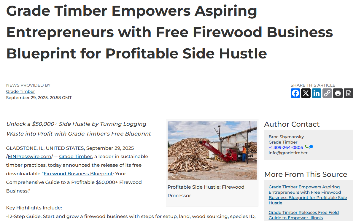 Grade Timber Empowers Aspiring Entrepreneurs with Free Firewood Business Blueprint for Profitable Side Hustle.