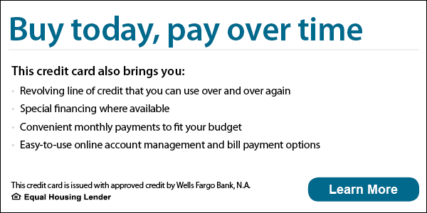 An advertisement for a credit card that says buy today pay over time