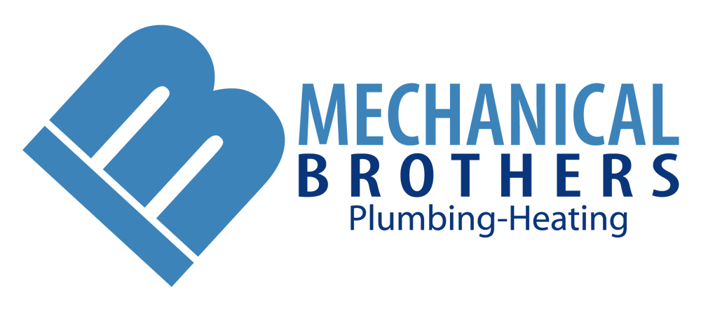 The logo for mechanical brothers plumbing and heating is blue and white.