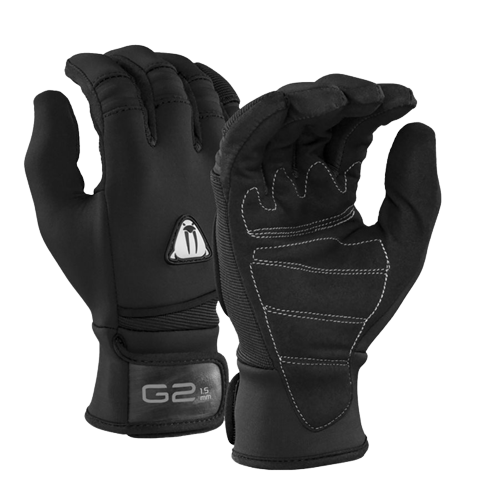 Black work gloves with reinforced palms and G2s logo.