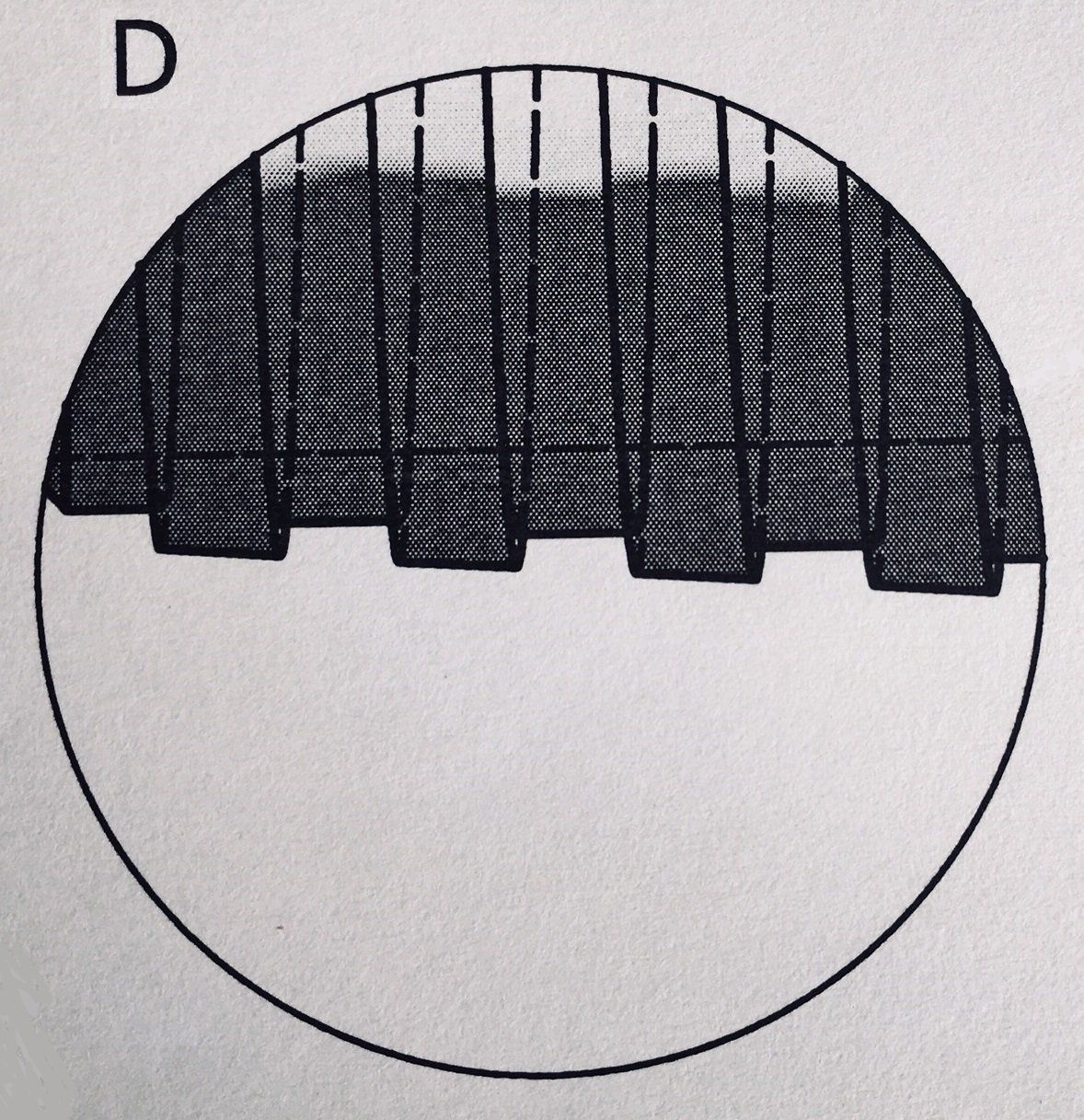A black and white drawing of a circle with the letter d below it