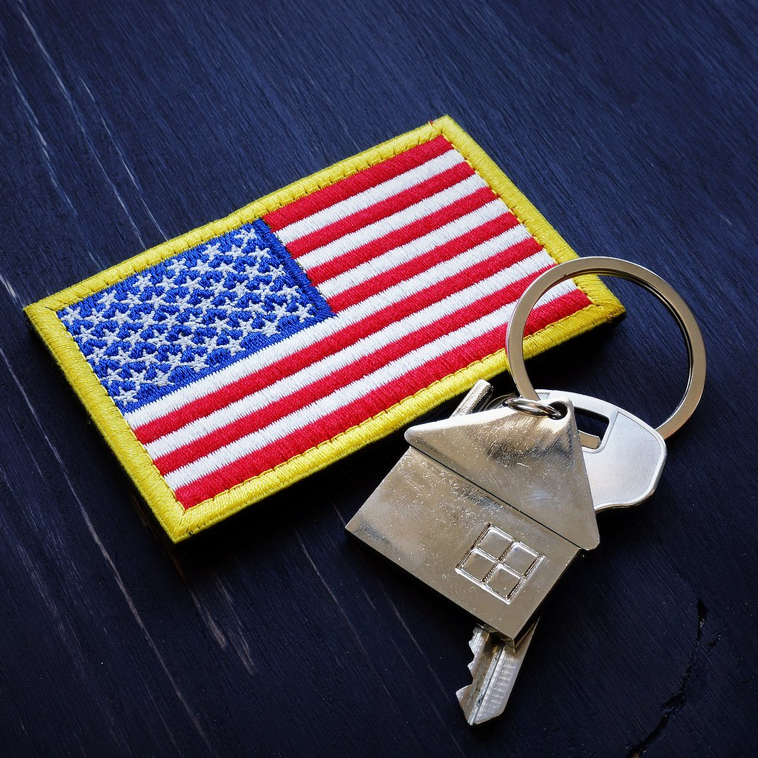 American flag and house keys