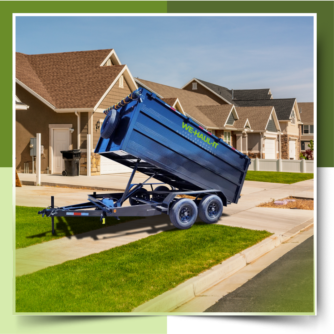 dumpster parked in front of the house