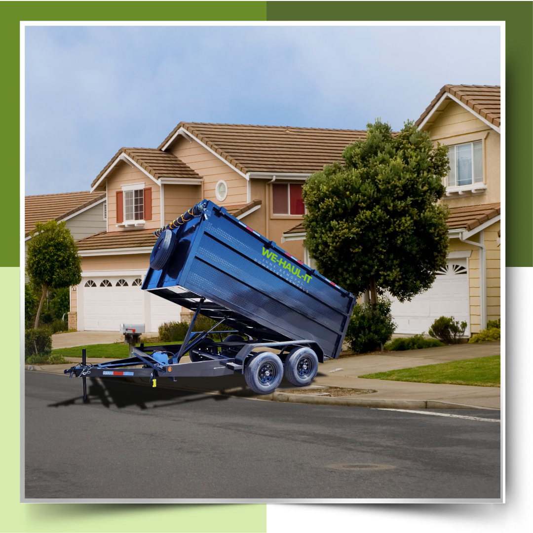 dumpster parked in front of a house
