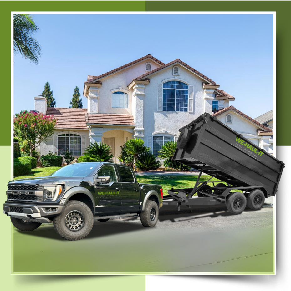 dumpster parked in front of the house