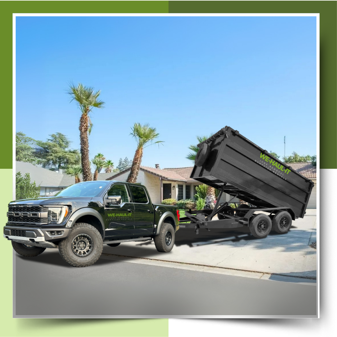 dumpster parked in front of a house