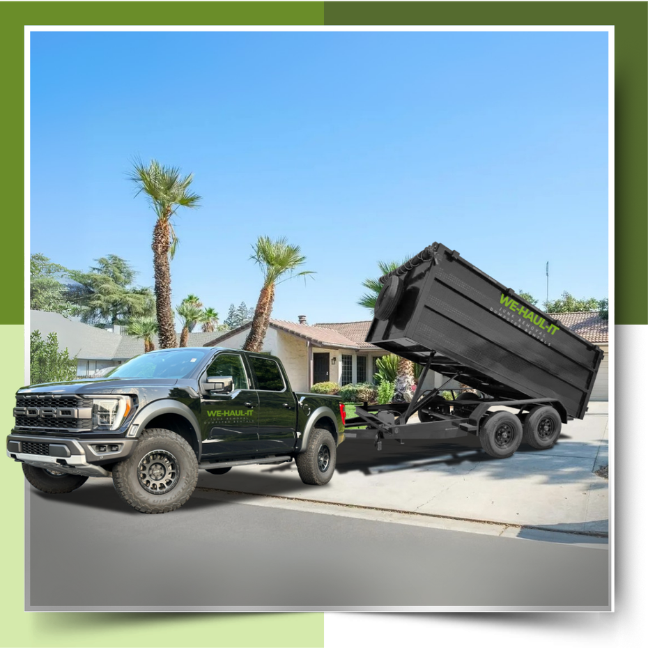 dumpster parked in front of a house