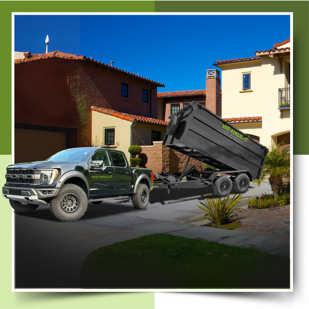 dumpster parked in front of a house
