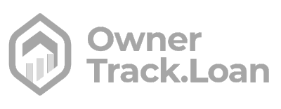 Owner Track.Loan logo: Gray geometric shape with a building graphic and text 