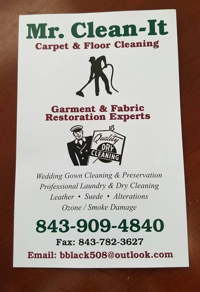 A business card for mr clean-it carpet and floor cleaning