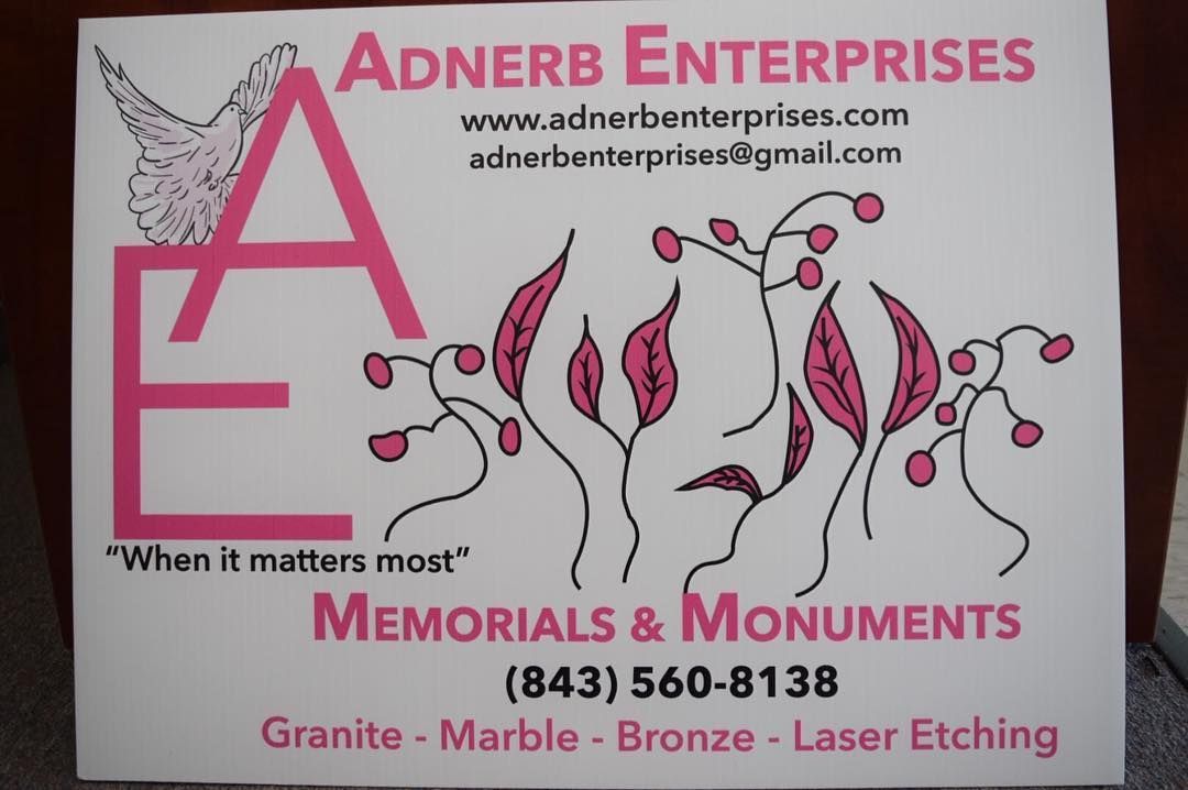 A business card for adnerb enterprises memorials and monuments