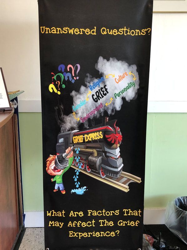 A poster that says unanswered questions what are factors that may affect the grief experience