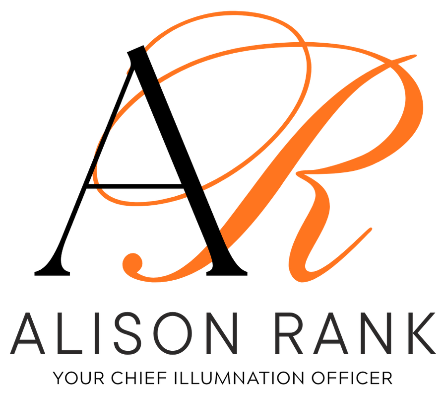 Logo reading “Alison Rank” with stylized black and orange AR initials and the tagline “Your Chief Illumination Officer”