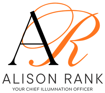 Logo reading “Alison Rank” with stylized black and orange AR initials and the tagline “Your Chief Illumination Officer”