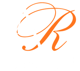 Orange cursive letter R logo on a white background