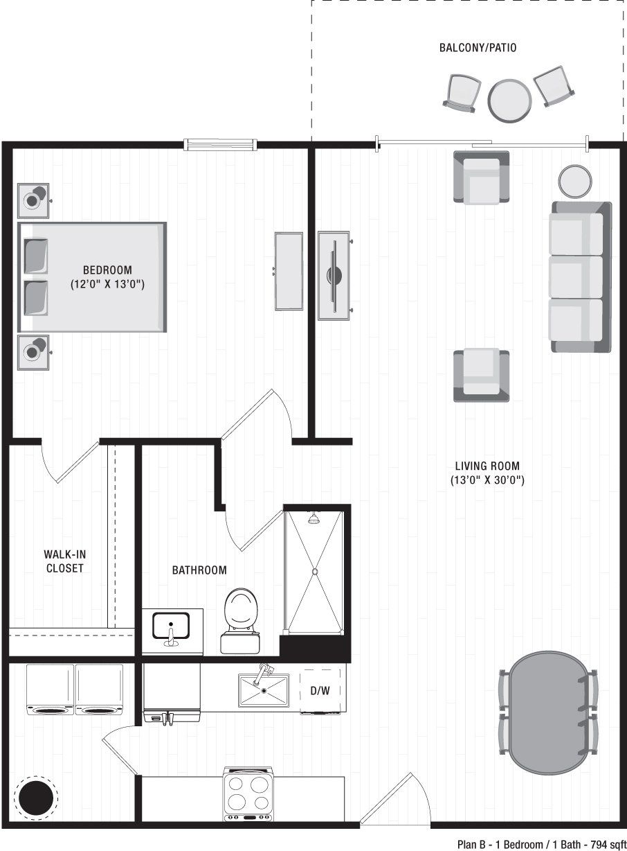 A floor plan of  an apartment at Ilion Apartments in Marietta, GA.