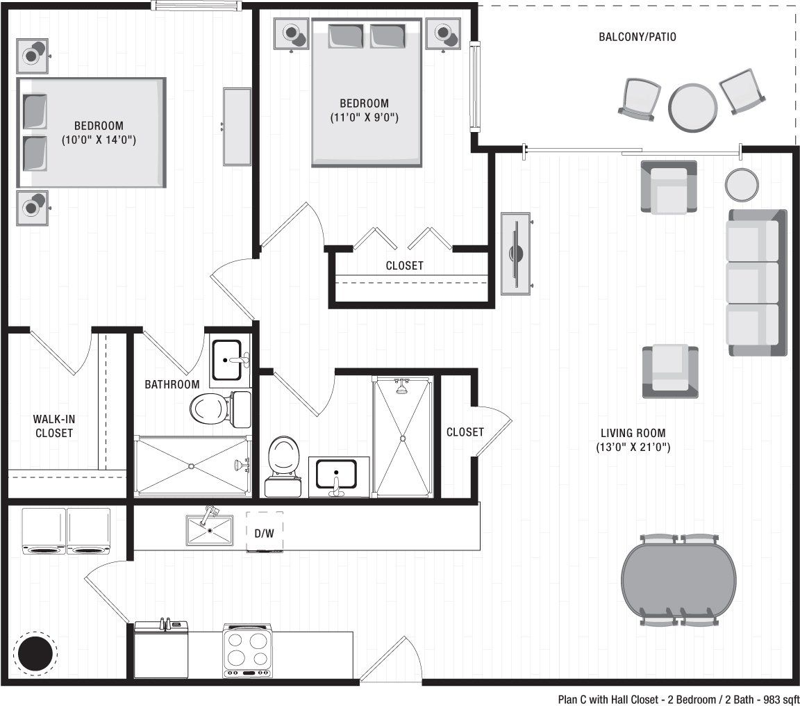 A floor plan of  an apartment at Ilion Apartments in Marietta, GA.