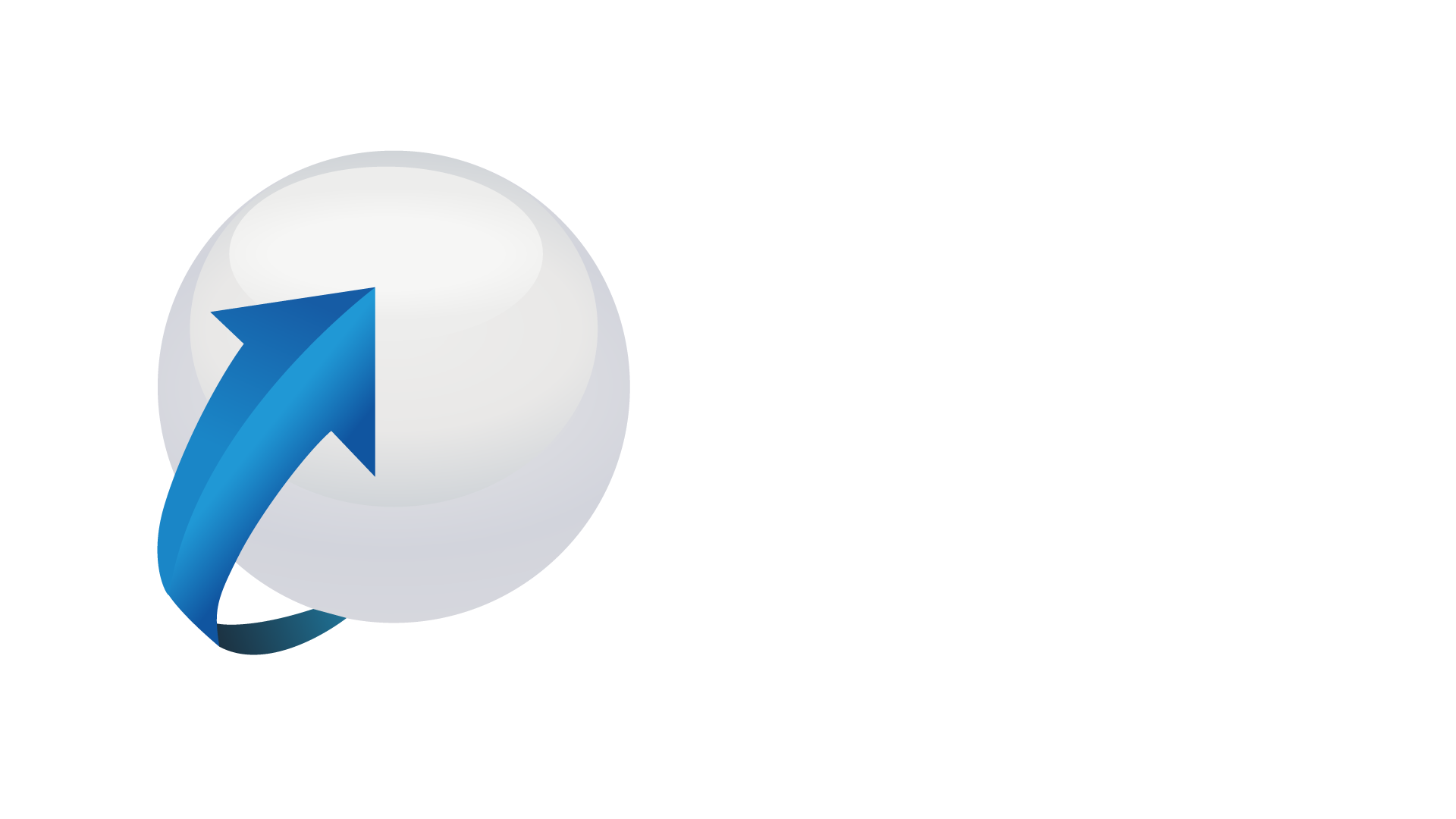 White sphere with a blue, upward-curving arrow.