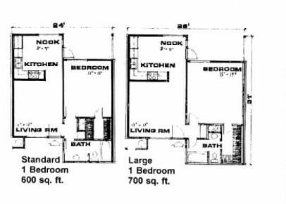 Parkwood Apartments Floor Plan 1 Bedroom Standard and Large