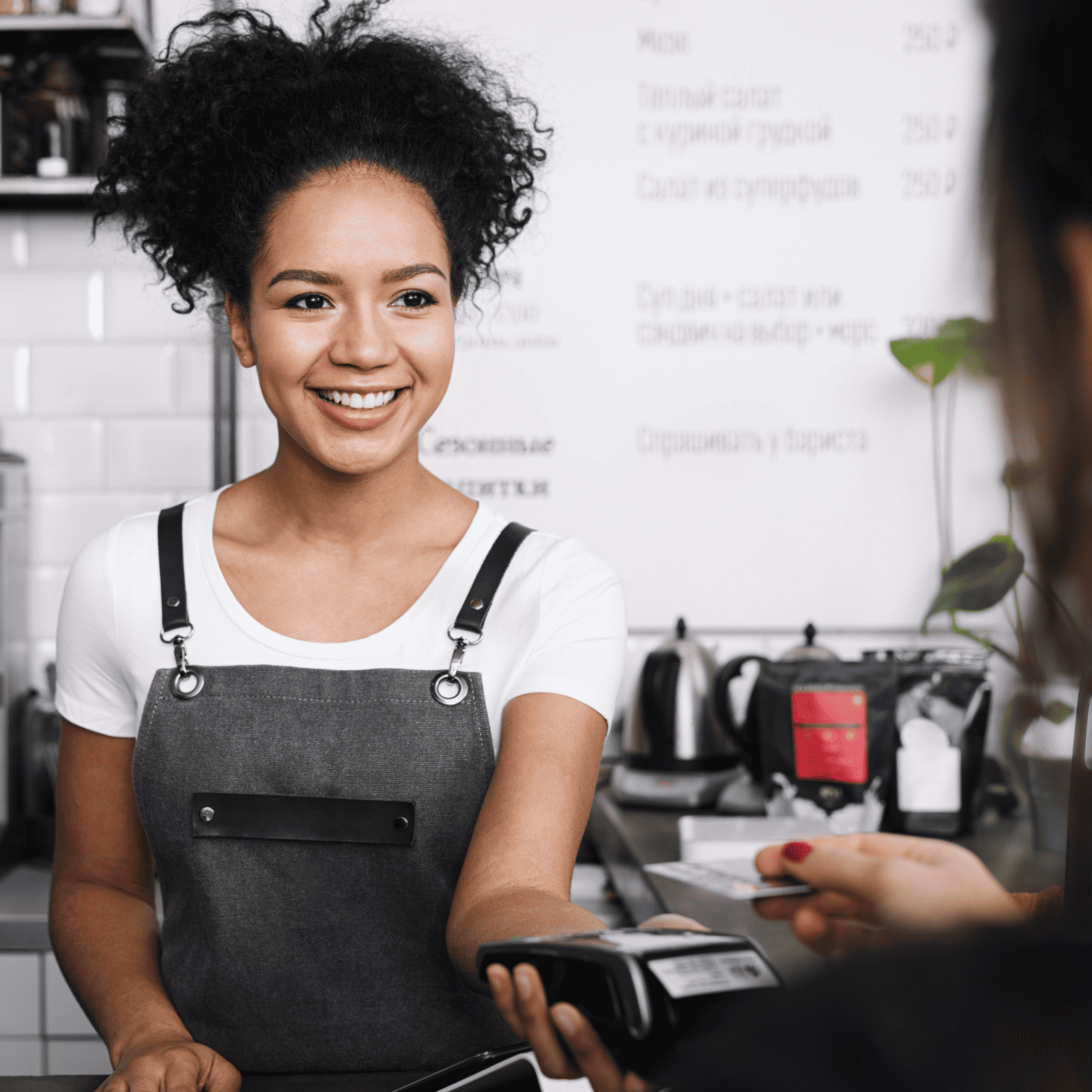 girl being paid by a customer