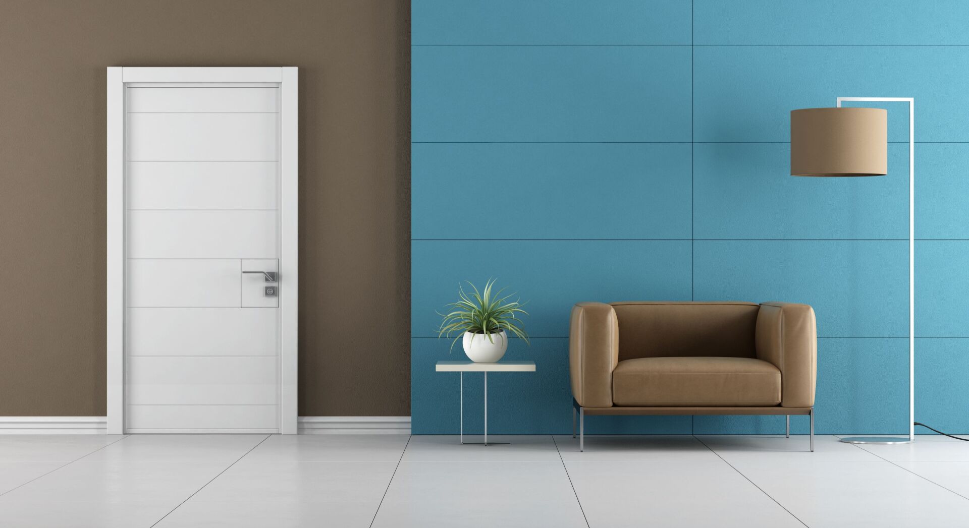 ambiente moderno con portoncino blindato bianco