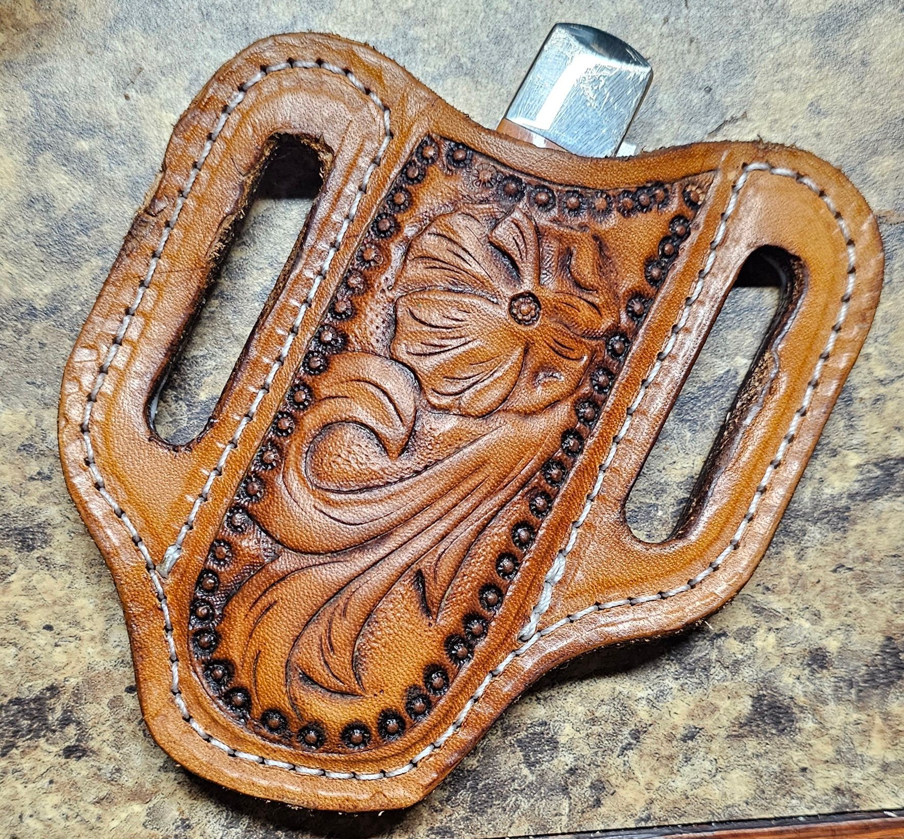 Handmade Pocket Knife Sheath With Floral Design