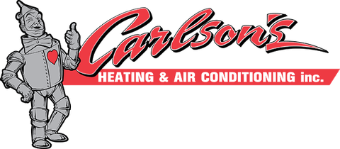 Carlson’s Heating & Air Conditioning logo with gray mascot and red script text