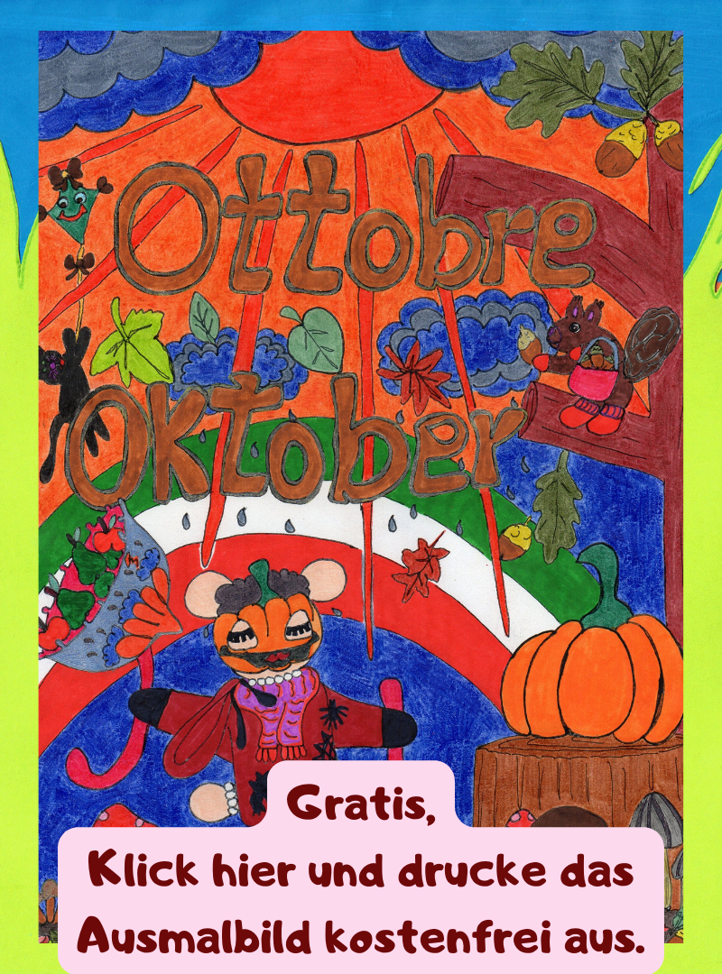 Oktober Ausmalbild, gratis zum ausdrucken.