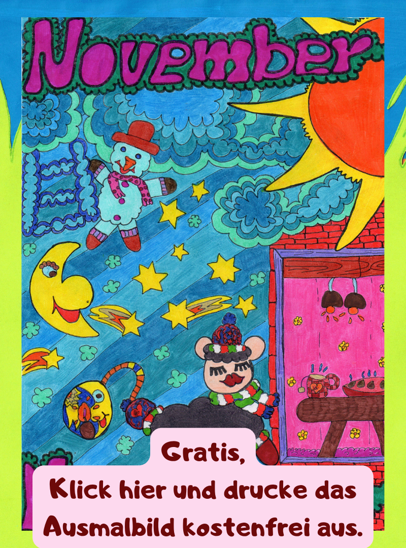 November Ausmalbild, gratis zum ausdrucken.
