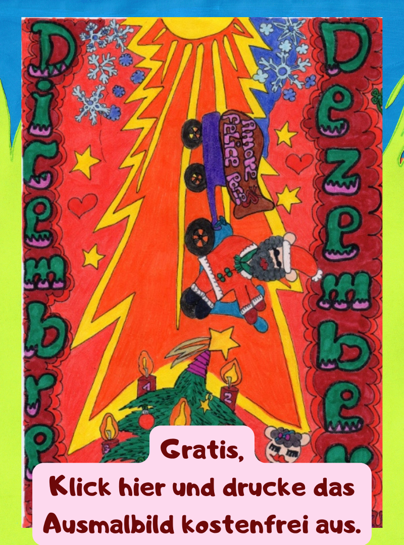 Dezember Ausmalbild, Gratis zum ausdrucken.