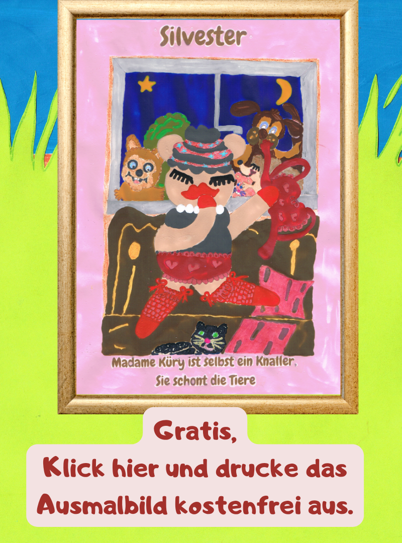 Silvester Ausmalbild, Gratis Ausdrucken.