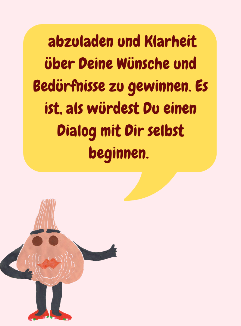  abzuladen und Klarheit über Deine Wünsche und Bedürfnisse zu gewinnen. Es ist, als würdest Du einen Dialog mit Dir selbst beginnen. 
