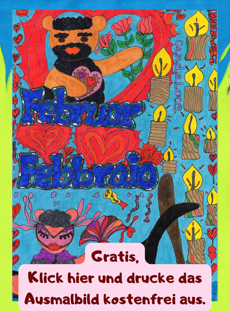Februar Bild zum ausmalen gratis ausdrucken.