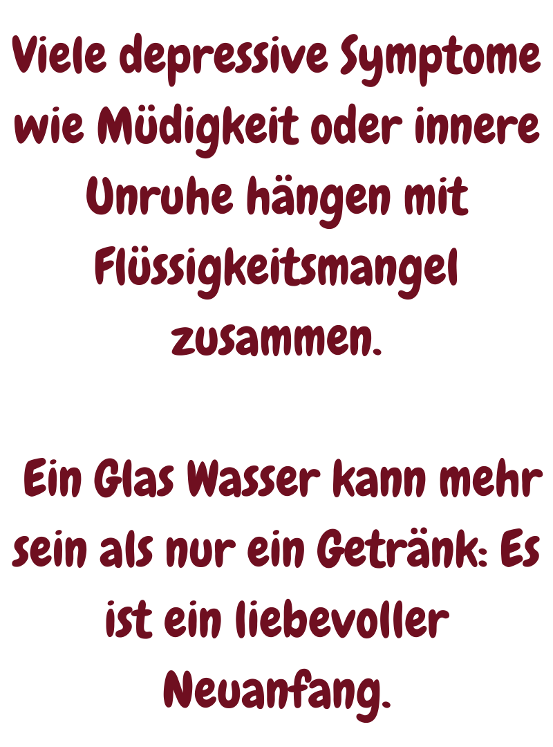 Viele depressive Symptome wie Müdigkeit oder innere Unruhe hängen mit Flüssigkeitsmangel zusammen.
 Ein Glas Wasser kann mehr sein als nur ein Getränk: Es ist ein liebevoller Neuanfang.