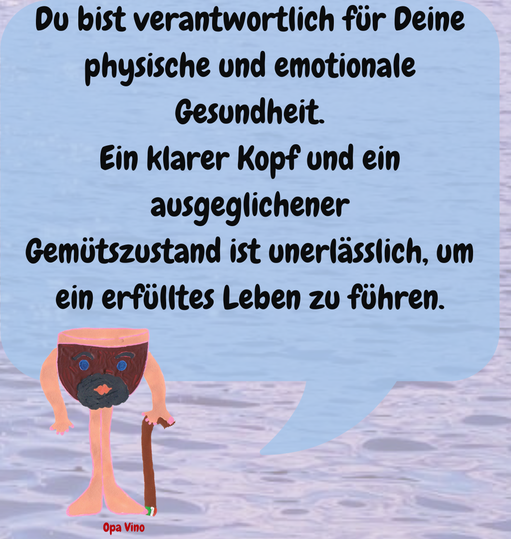 Du bist verantwortlich für Deine physische und emotionale Gesundheit.
Ein klarer Kopf und ein ausgeglichener
Gemütszustand ist unerlässlich, um ein erfülltes Leben zu führen.
