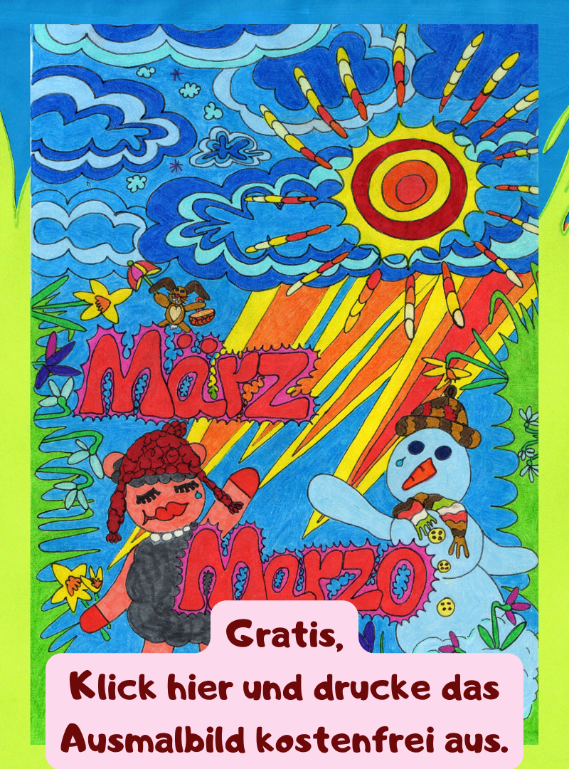 März Ausmalbild gratis zum ausdrucken.