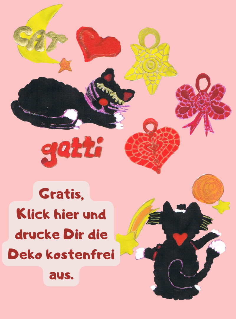 Katzen und Geschenkanhänger Ausmalbilder gratis ausdrucken.