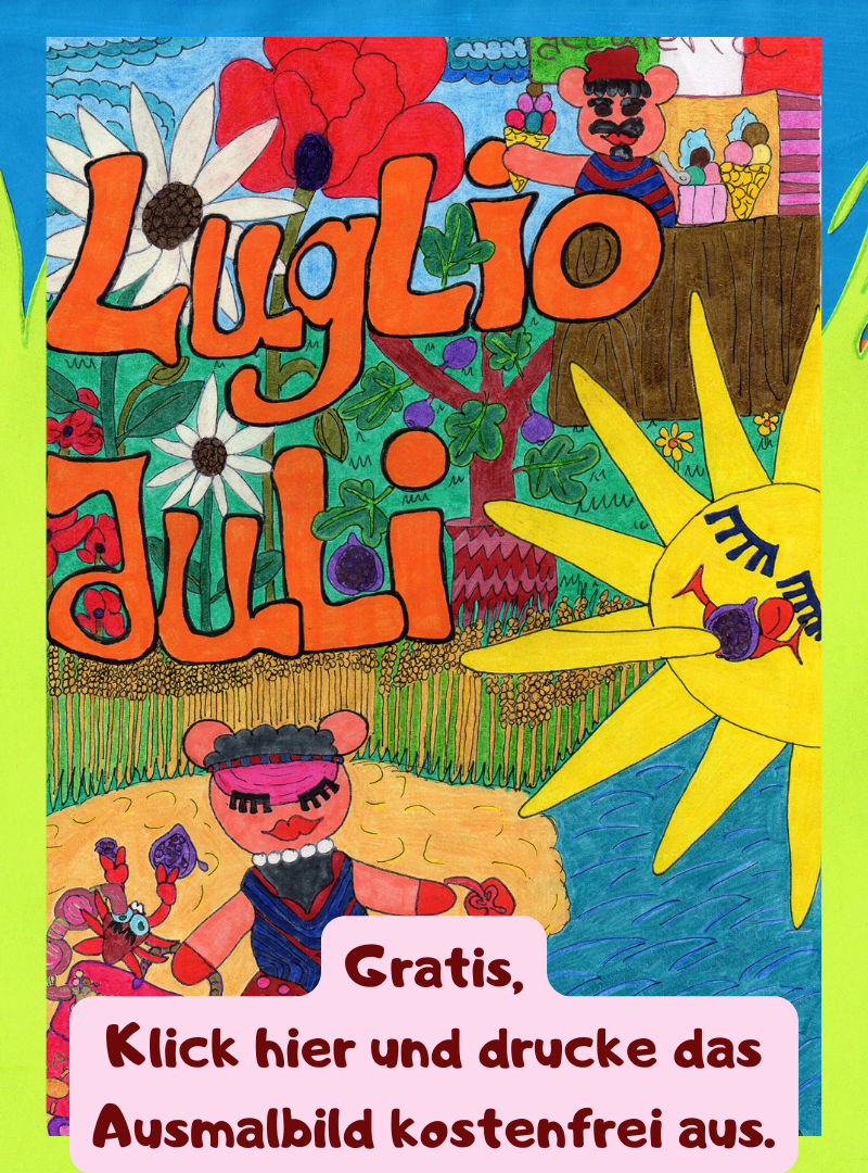 Juli Ausmalbild, gratis ausdrucken.