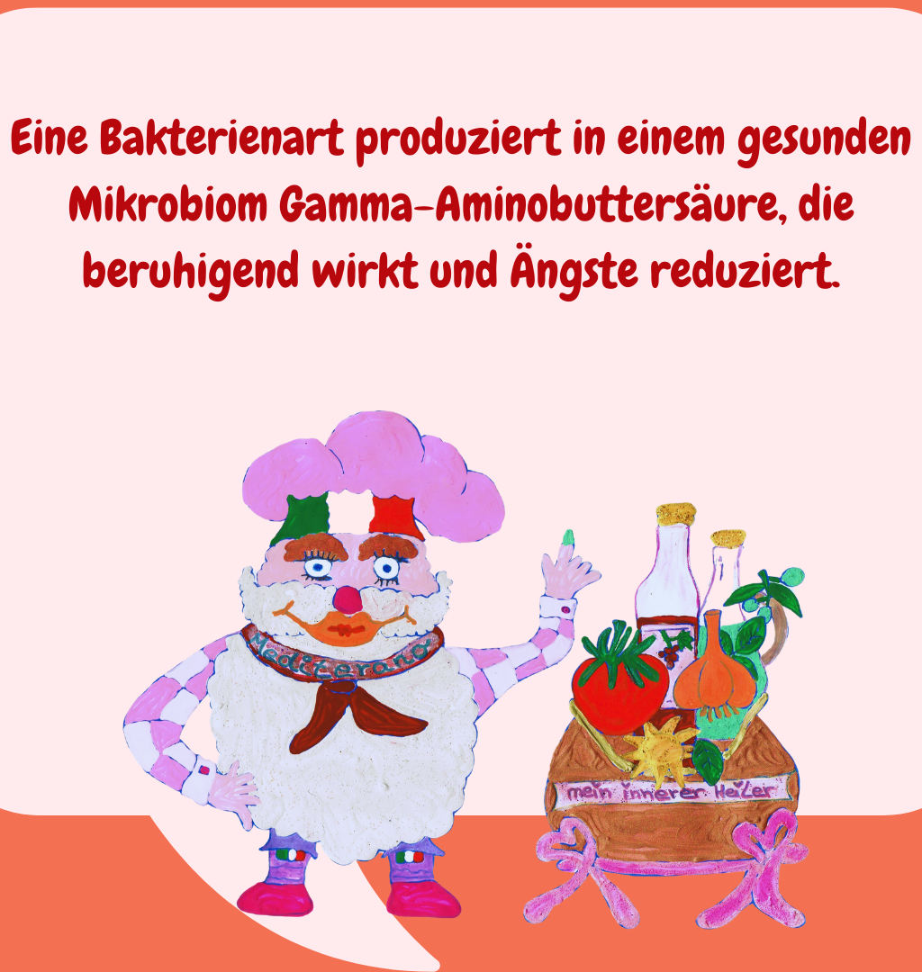 Eine Bakterienart produziert in einem gesunden Mikrobiom Gamma-Aminobuttersäure, die beruhigend wirkt und Ängste reduziert.