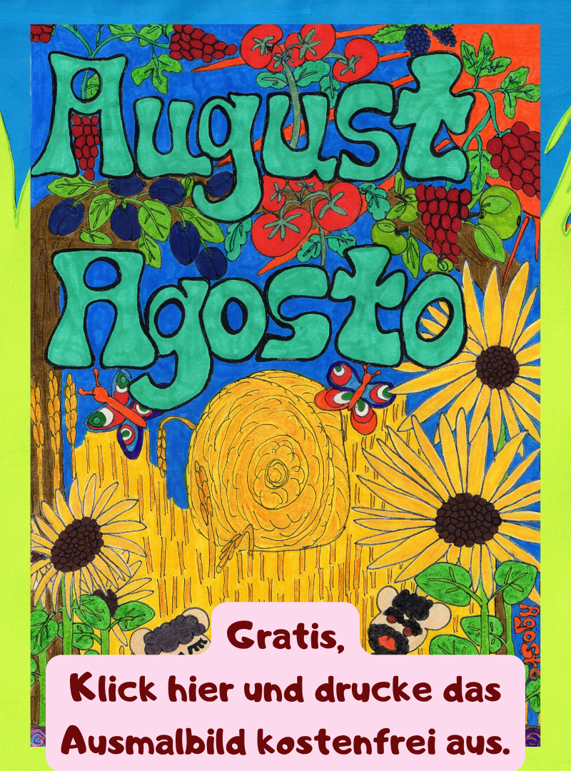 August Ausmalbild, gratis zum ausdrucken.