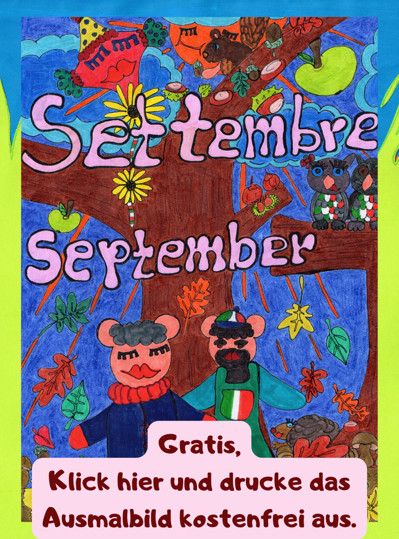 September Ausmalbild, gratis zum ausdrucken.