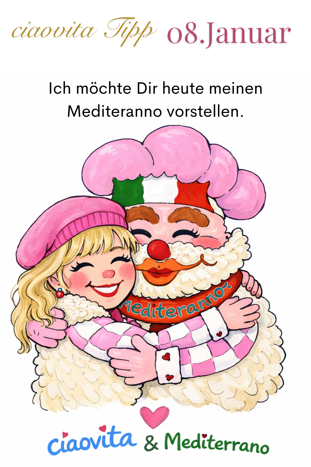 ciaovita Tipp. 08. Januar
Ich möchte Dir heute meinen Mediteranno vorstellen.
ciaovita mit Mediterrano im Arm.