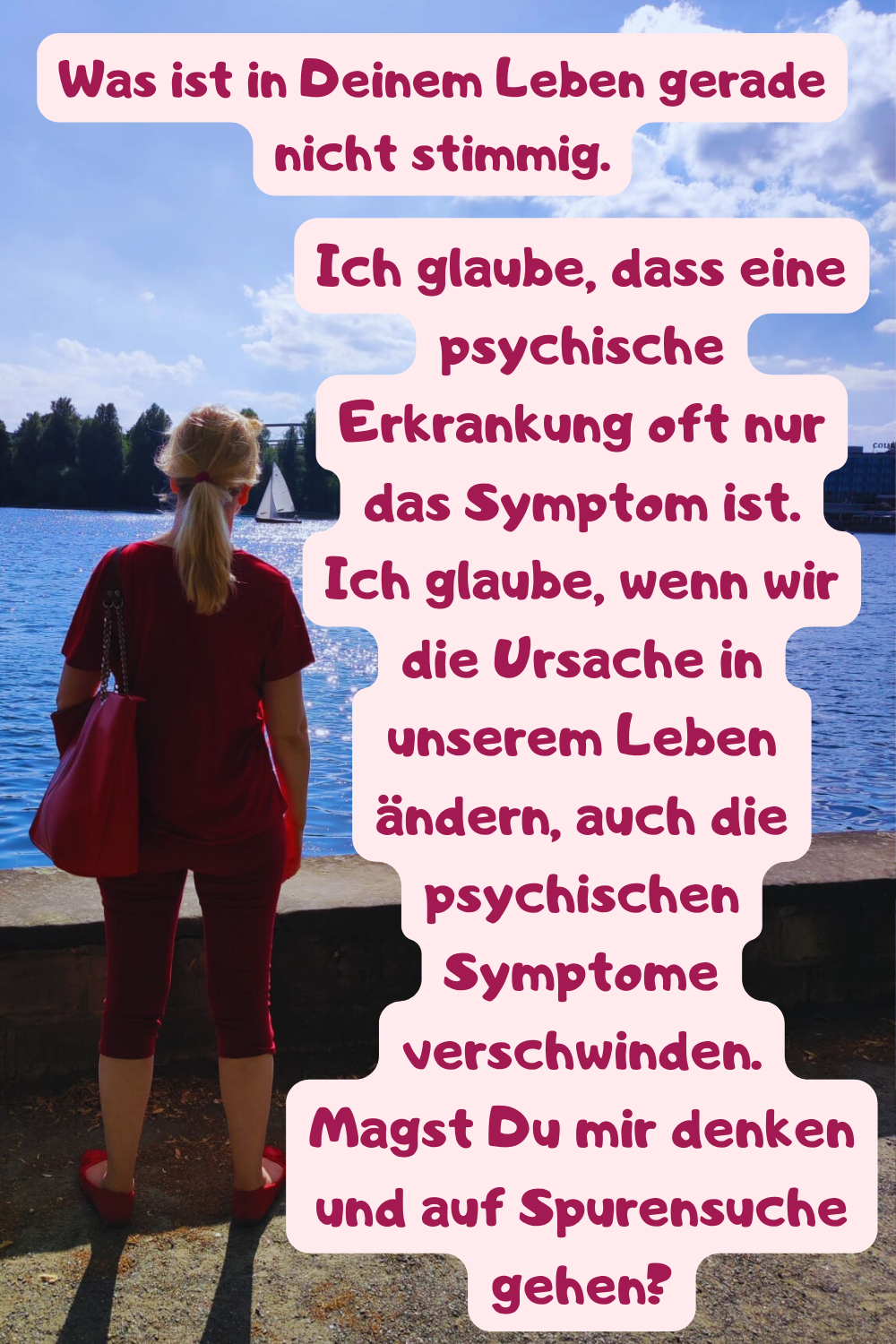 Brainstorming und Ursachenforschung sind lohnenswert.
Sobald du weißt, was du ändern »musst«, hast du die Kontrolle über deine Genesung.
Was ist die Ursache für deine psychische Erkrankung?
Ich bin überzeugt, dass wir psychisch krank werden, wenn wir uns in unserem Leben nicht wohlfühlen. Depression, Angst, Sozialphobie sind lediglich die Symptome. Wenn wir unsere psychischen Belastungen erkennen und verändern, werden wir seelisch gesund.