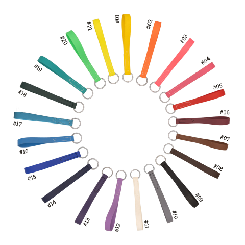 A circle of different colored straps with numbers on them