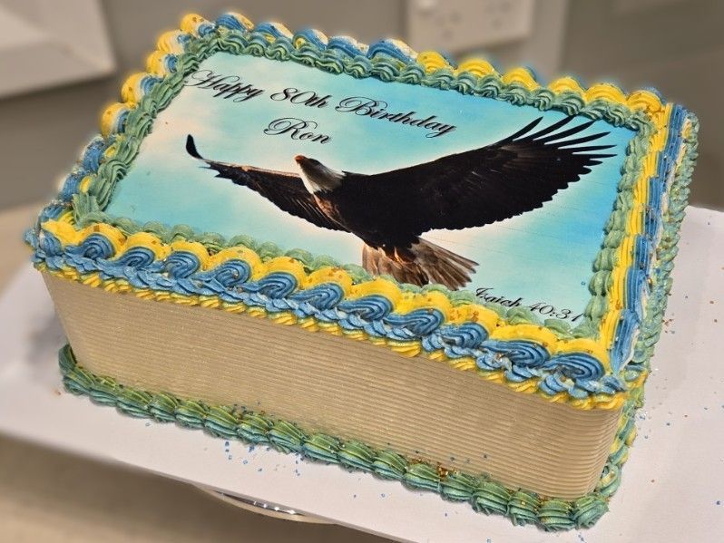 Birthday cake with an eagle image and 