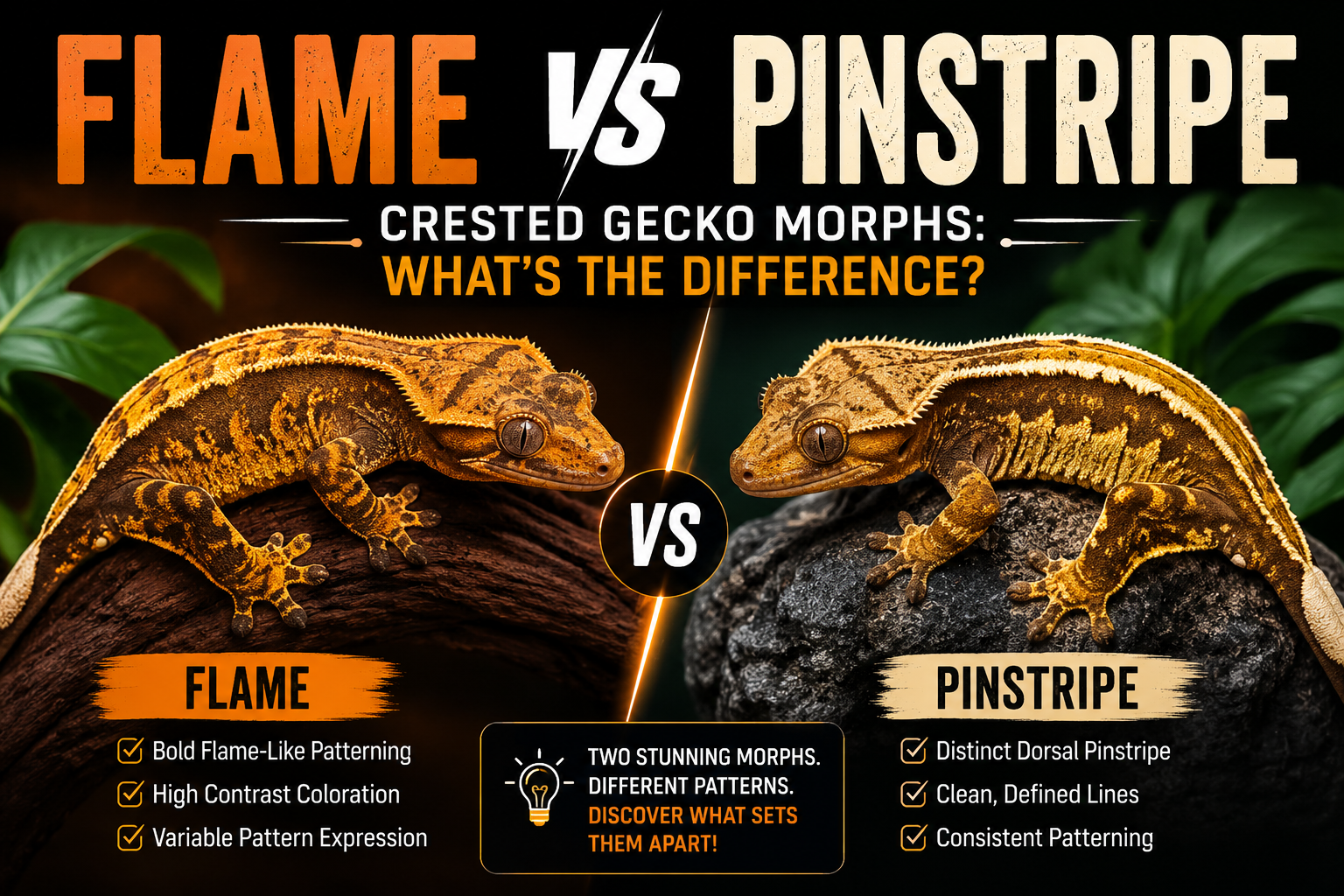 Flame vs Pinstripe Crested Gecko Morphs: Compare and Contrast