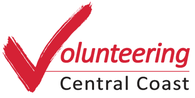 The logo for volunteering central coast is a red check mark.