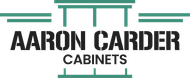 The logo for aaron carder cabinets is green and black.