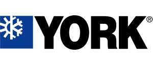 The York brand logo featuring a white snowflake icon on a blue square next to the black text "YORK".